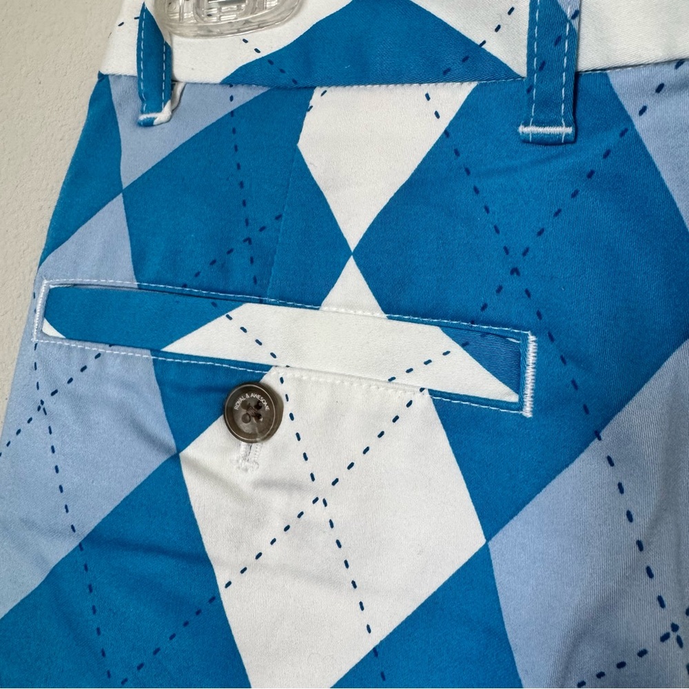 Royal & Awesome Kids Old Tom’s Golf Shorts Size Small Blue and White Argyle - Picture 7 of 13
